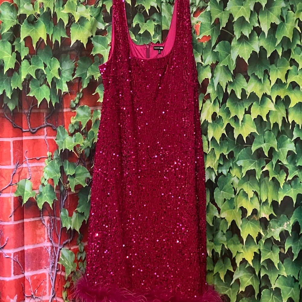 Fashion Nova Red Sequin Midi Dress